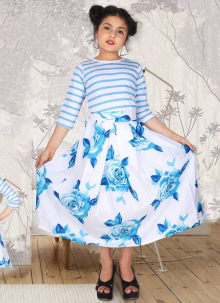 Sky Blue Colour VIIARA Fancy Western style Party Wear T-shirt And Skirt  Stretchable Lycra Kids Girls Wear Collcetion VIIARA 02